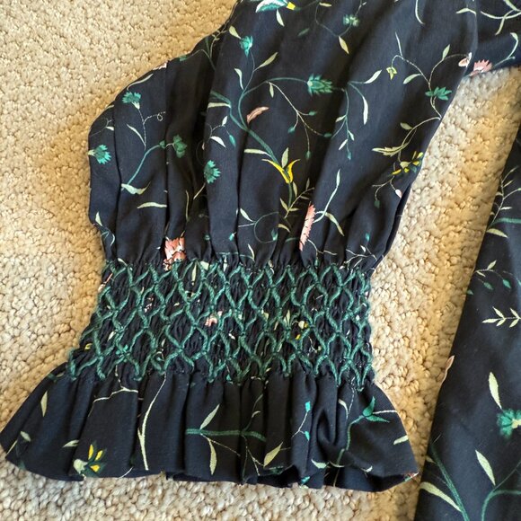 NWT Tuckernuck Teagan Shirt Top Campden Vine Ruffle V-Neck Black Floral Boho XL - Picture 7 of 16